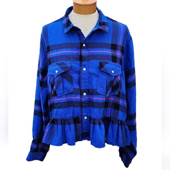 BDG Button-Down Peplum Flannel Top - Picture 2 of 16